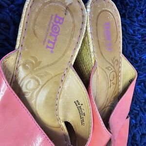 Womens Born Coral Pink Cork Wedge Sandals Size 8 Barbie Core Preppy Classic O090